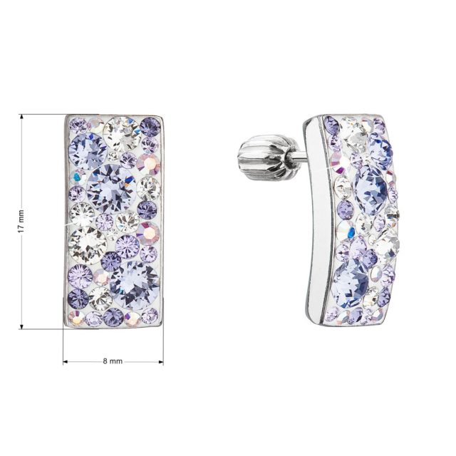 Stříbrné visací náušnice se Swarovski krystaly fialový obdélník 31303.3 violet