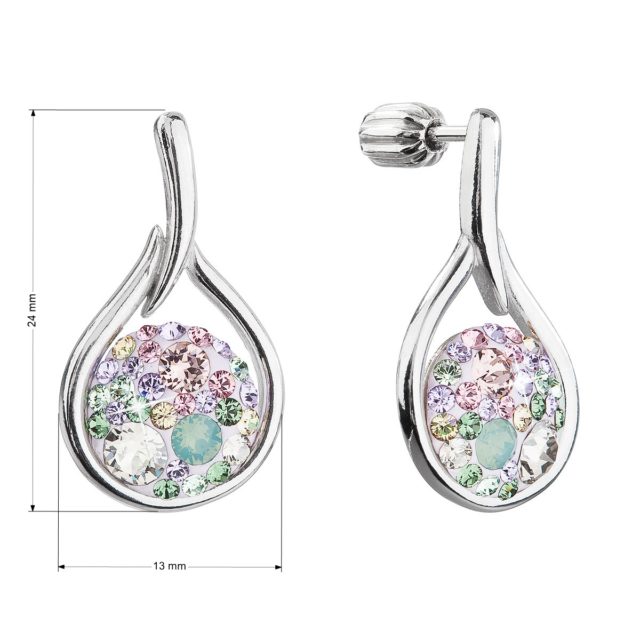 Stříbrné visací náušnice kapky se Swarovski krystaly 31305.3 sakura