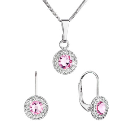 Sada šperků s krystaly Swarovski náušnice a přívěsek růžové kulaté 39109.3 rose