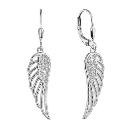 Stříbrné dlouhé náušnice andělská křídla se zirkony 11544.1