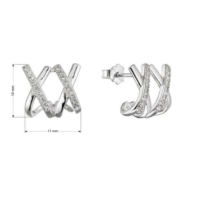 Stříbrné náušnice dvě "X" se zirkony 11545.1