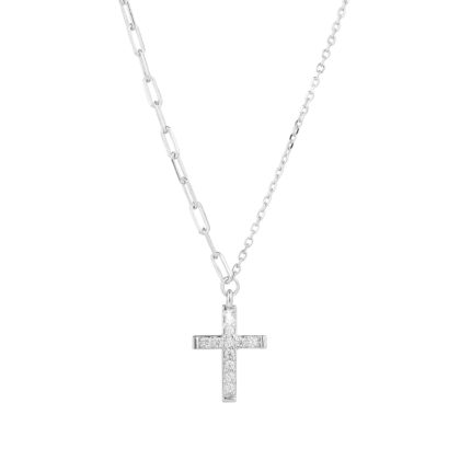 Stříbrný náhrdelník kříž se zirkony 12100.1 crystal