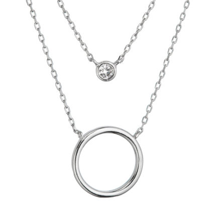 Stříbrný náhrdelník dvajitý řetízek kroužek a zirkon 12111.1