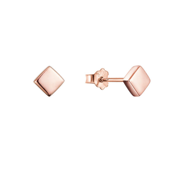 Pozlacené stříbrné náušnice čtverečky 61026 Rose Gold