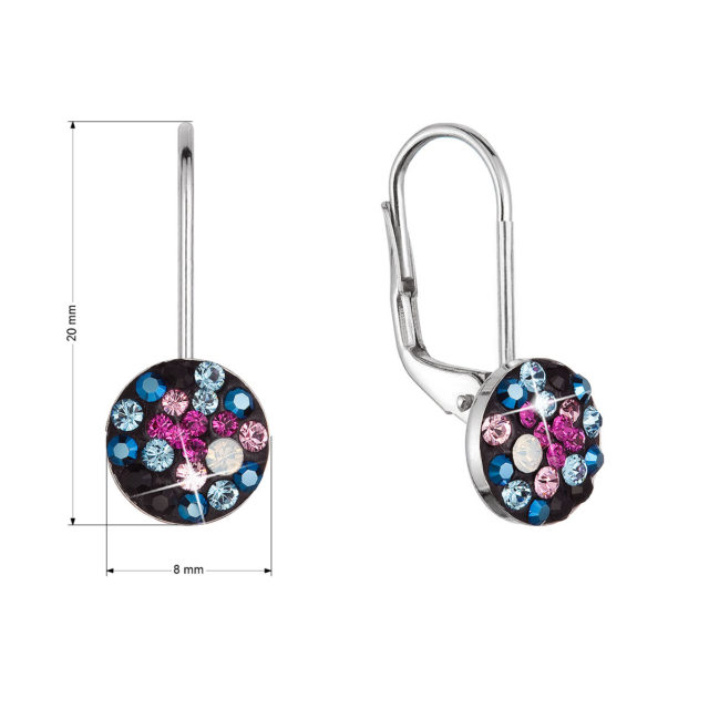 Stříbrné náušnice visací s krystaly Swarovski mix barev malé 31321.4 galaxy